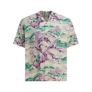 SUN SURF Men's Japanese Landscape Print Short Sleeve Shirt Men GREEN Shirts